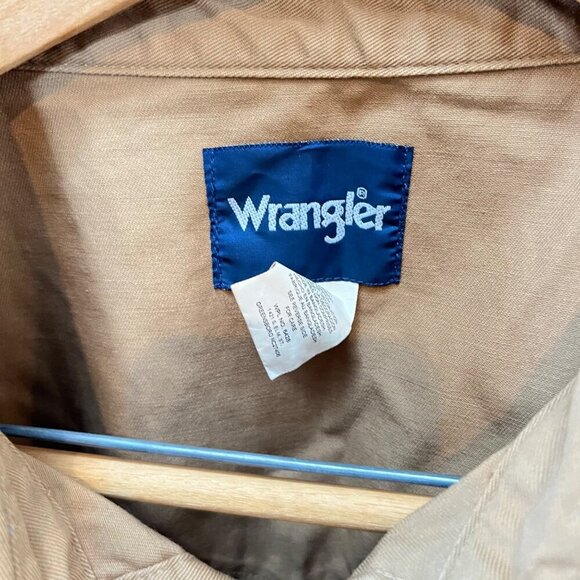 Vintage Men's Wrangler Heavy Canvas Cotton Pearl Snap Tan Button Front Shirt- Si - Picture 5 of 5